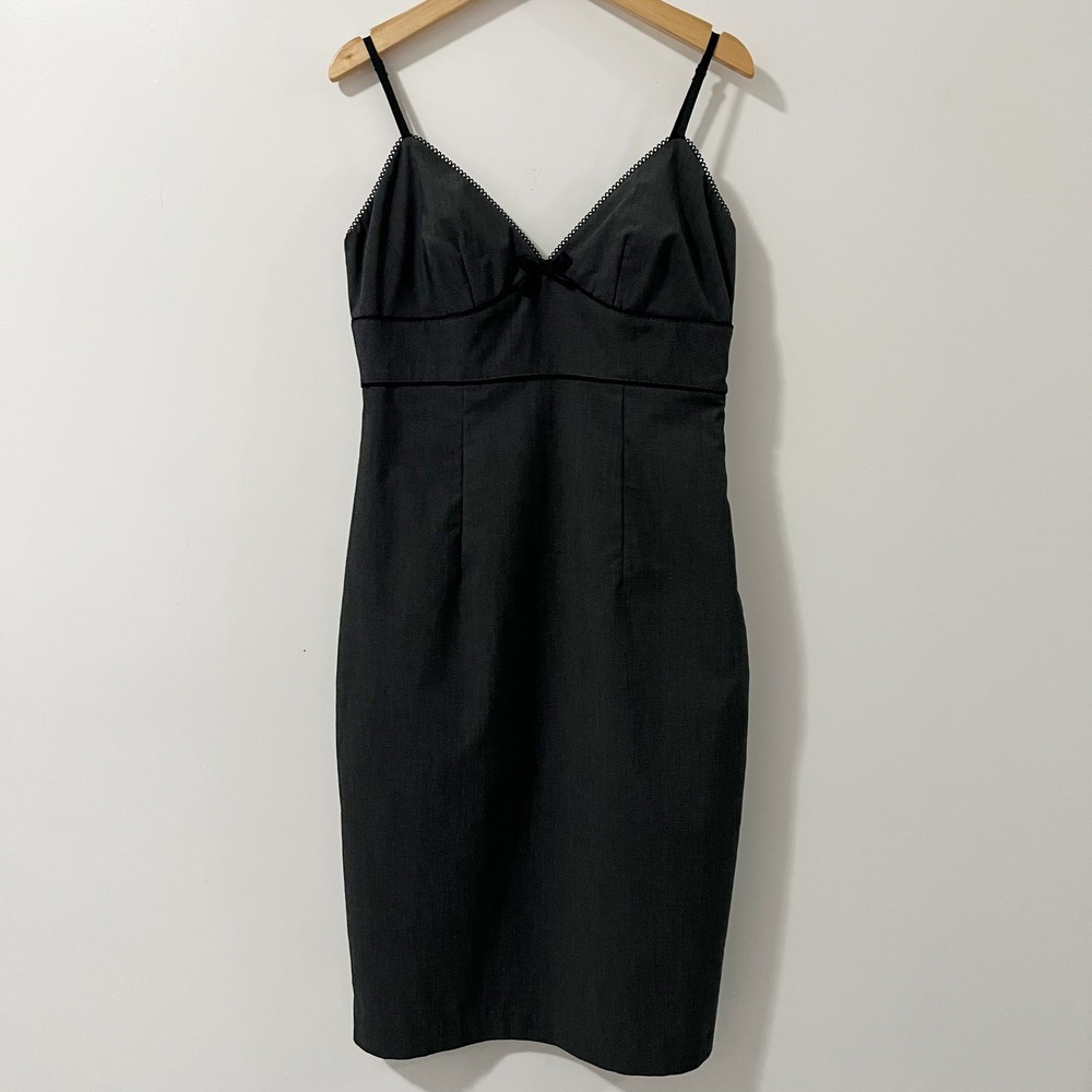 Express Stretch Black Pinstripe Sheath Dress Spaghetti Strap Bow Size 2 NWT